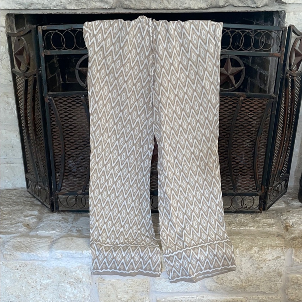 Max Studio Tan and White Geometric Wide Leg Jumpsuit